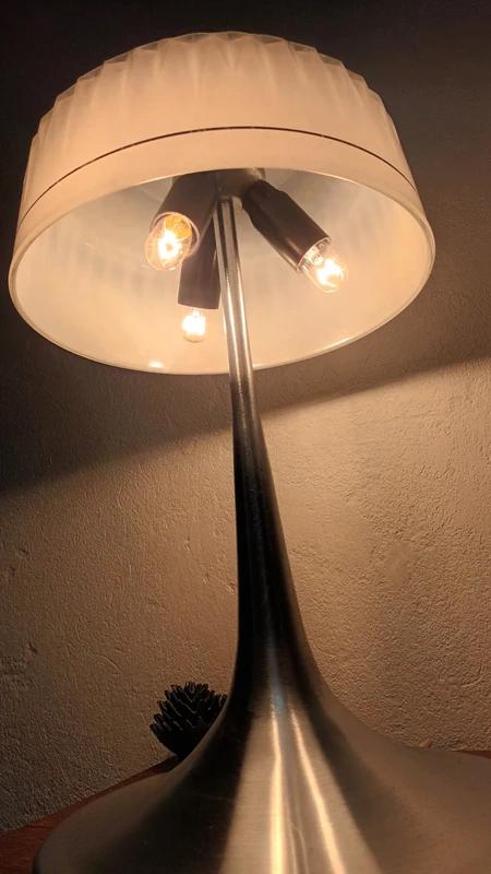 Vintage Mushroom Table Lamp, Cut Crystal Glass Dome, Chrome Tulip Base, 1970s
