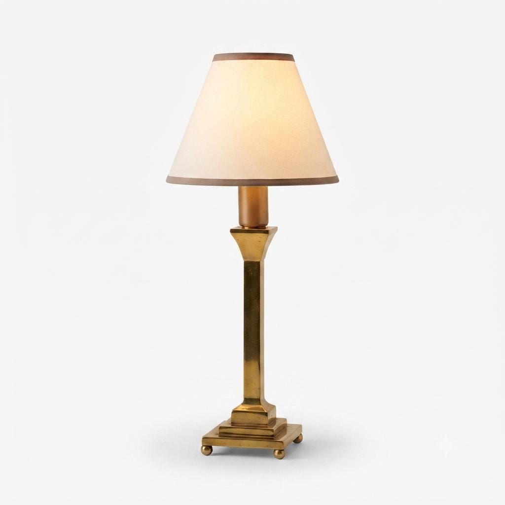 Small Vintage Brass Table Lamp, Fabric Shade, Bedside Nightlight, Vintage Chic