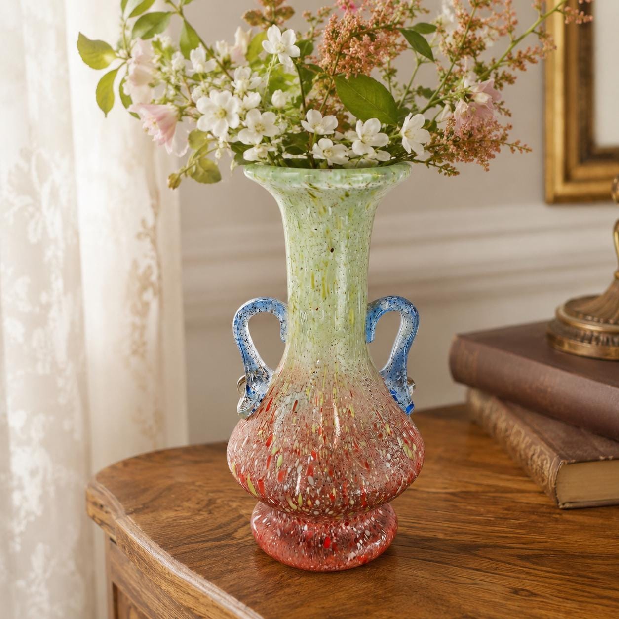 Vintage Murano-Style Glass Vase with Murrine, Multicolor Speckled Glass, 20th Century