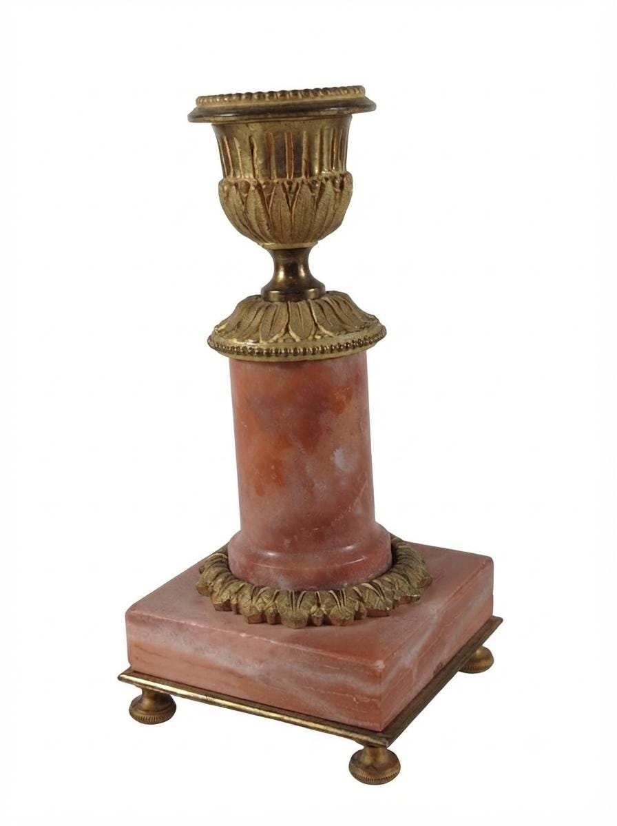 Pink Marble Candlestick, Gilt Metal Urn Nozzle, Louis XVI Style — French Taste