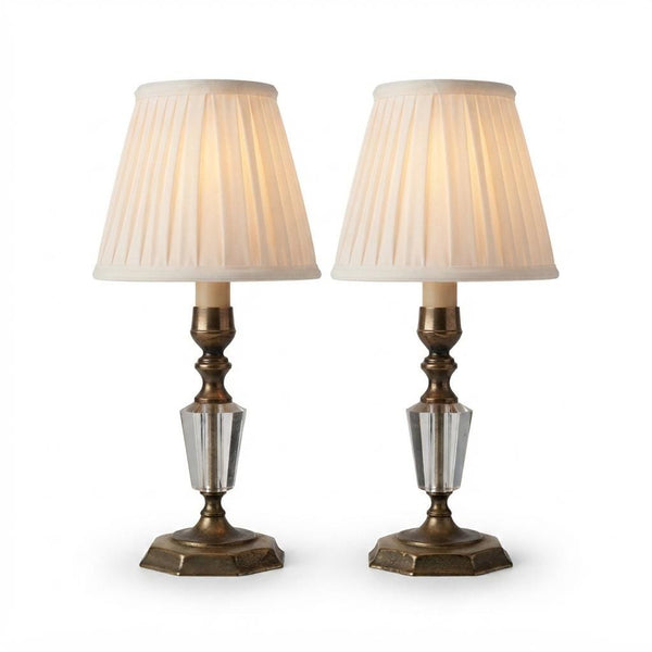 Pair of Vintage Boudoir Table Lamps, Cut Glass & Brass Accents