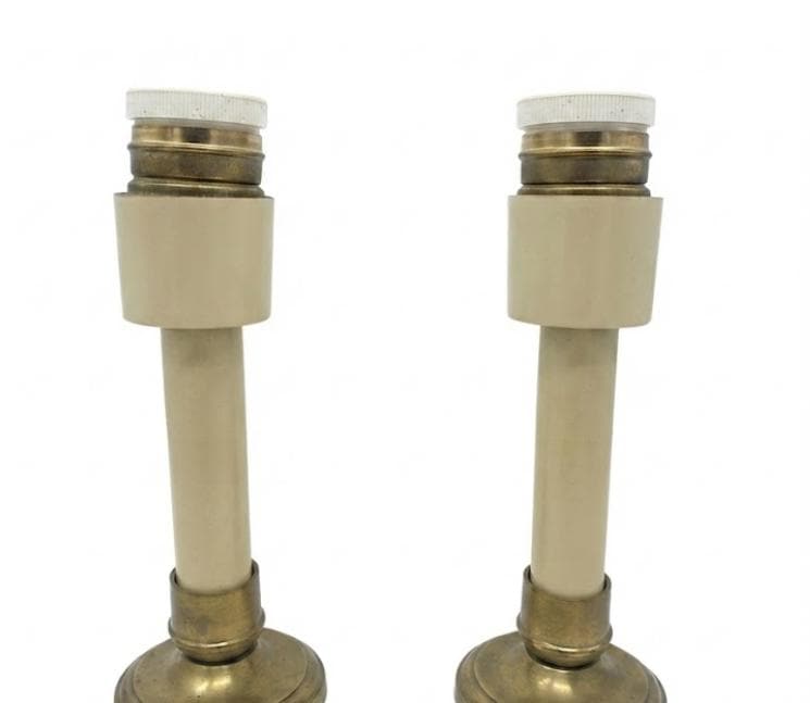 Pair of Vintage Boudoir Table Lamps, Cut Glass & Brass Accents