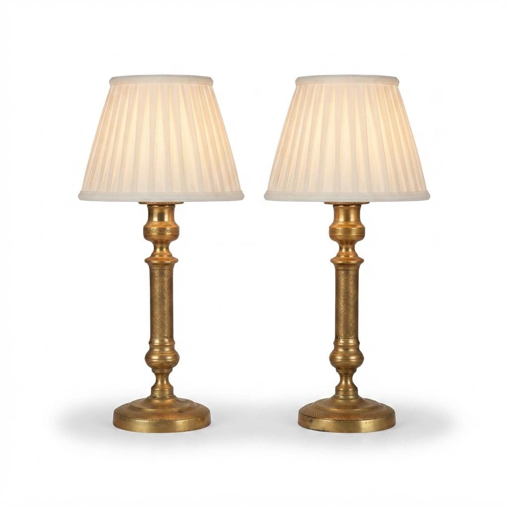 Pair of 19th Century Brass Candlestick Lamps, Antique Candlesticks Converted to Table Lights