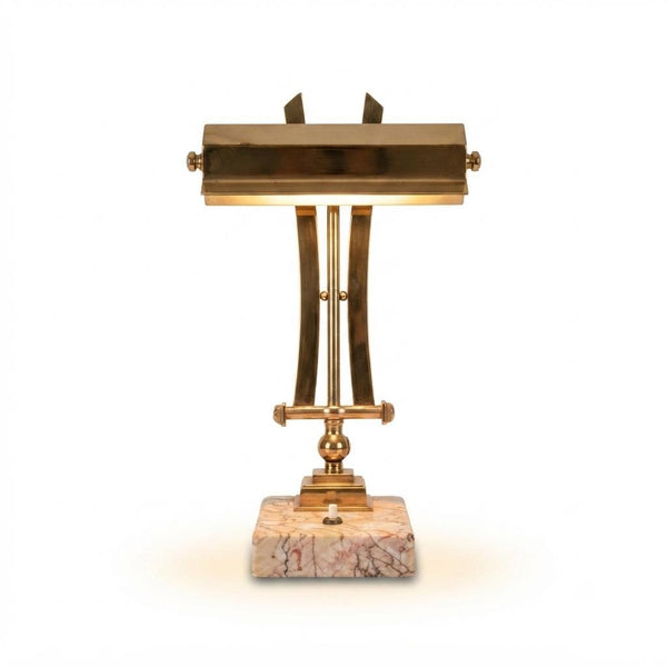 Art Deco Desk Lamp, Chrome Geometric Bankers Lamp on Marble Base, Adjustable Shade — French Style