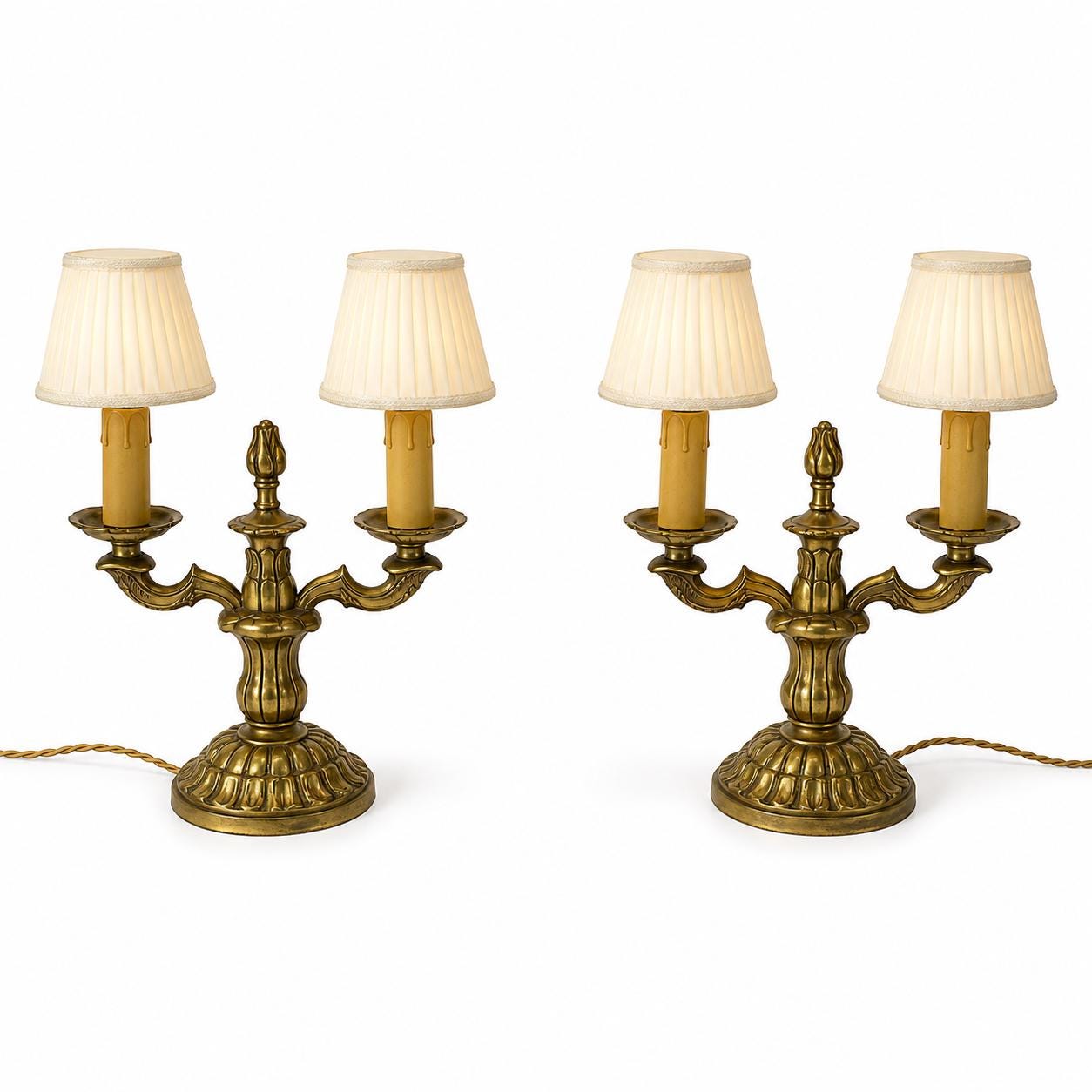 Pair of Gilt Bronze Two-Arm Candlesticks, Acanthus Leaf Candelabra