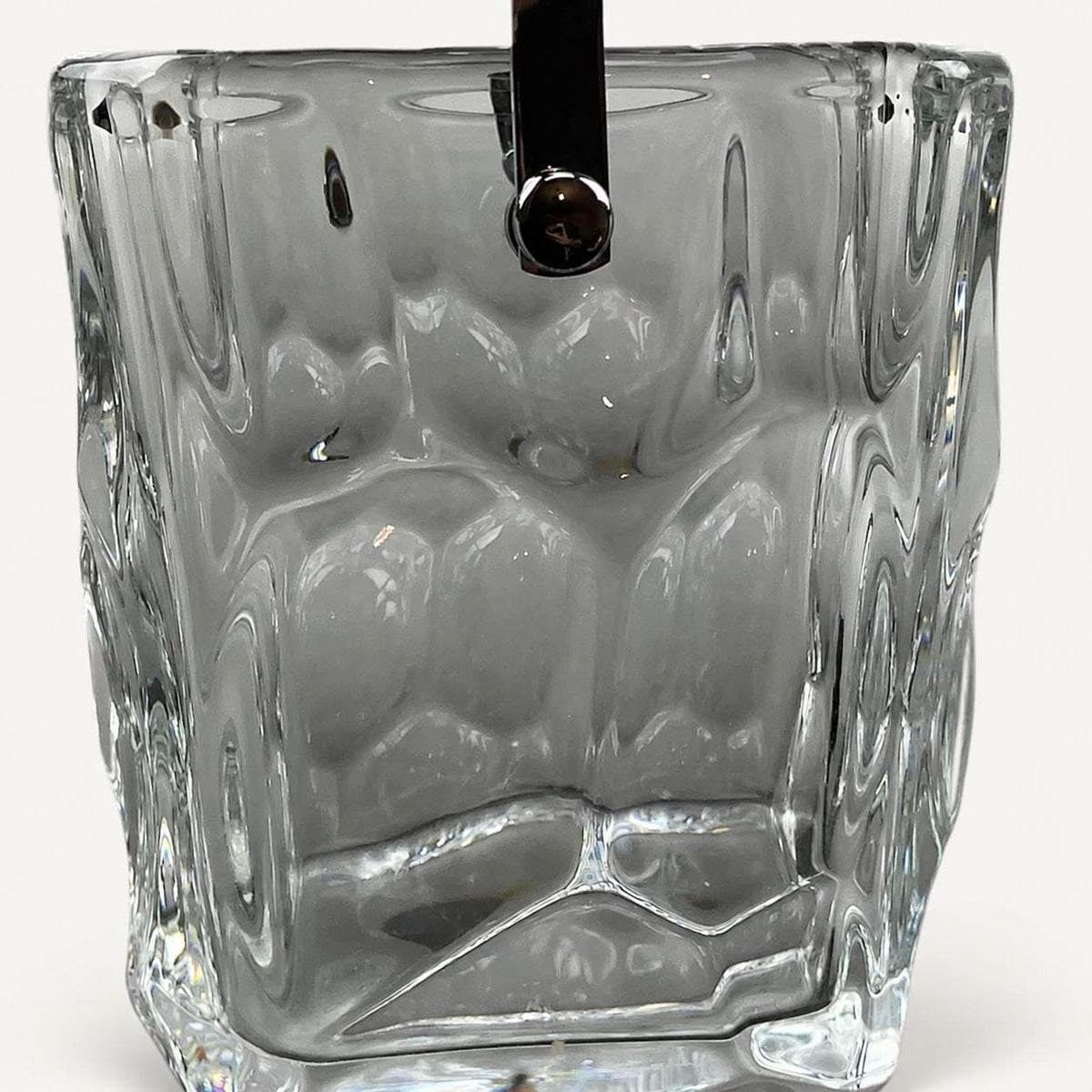 Crystal Ice Bucket, Cristal de Sevres Square Ice Pail with Chrome Handle and Spoon — French, 1970s Design