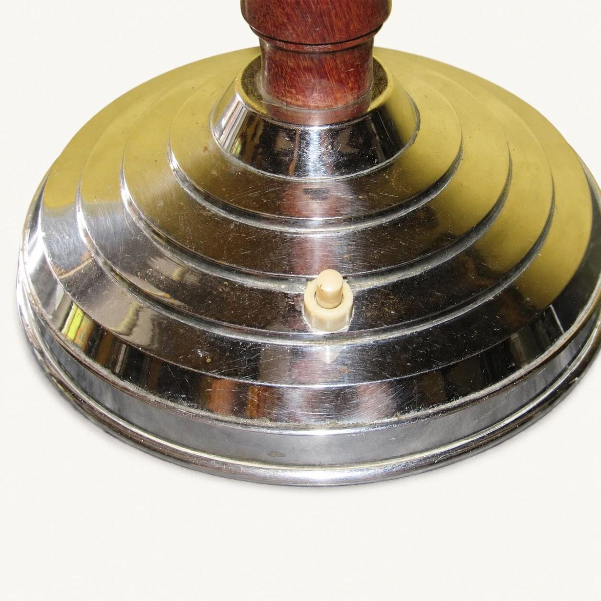Art Deco Style Desk Lamp, Adjustable Wood and Chrome Uplighter, Frosted Cone Shade, Mazda Style