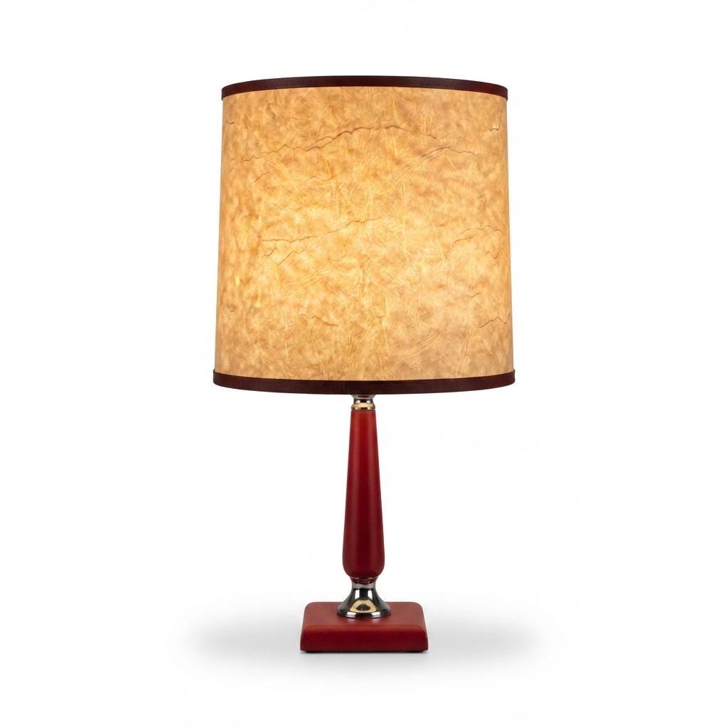 Leather Table Lamp, Red Leather Wrapped Desk Lamp with Chrome Sphere, Le Tanneur — French, 1960s–70s