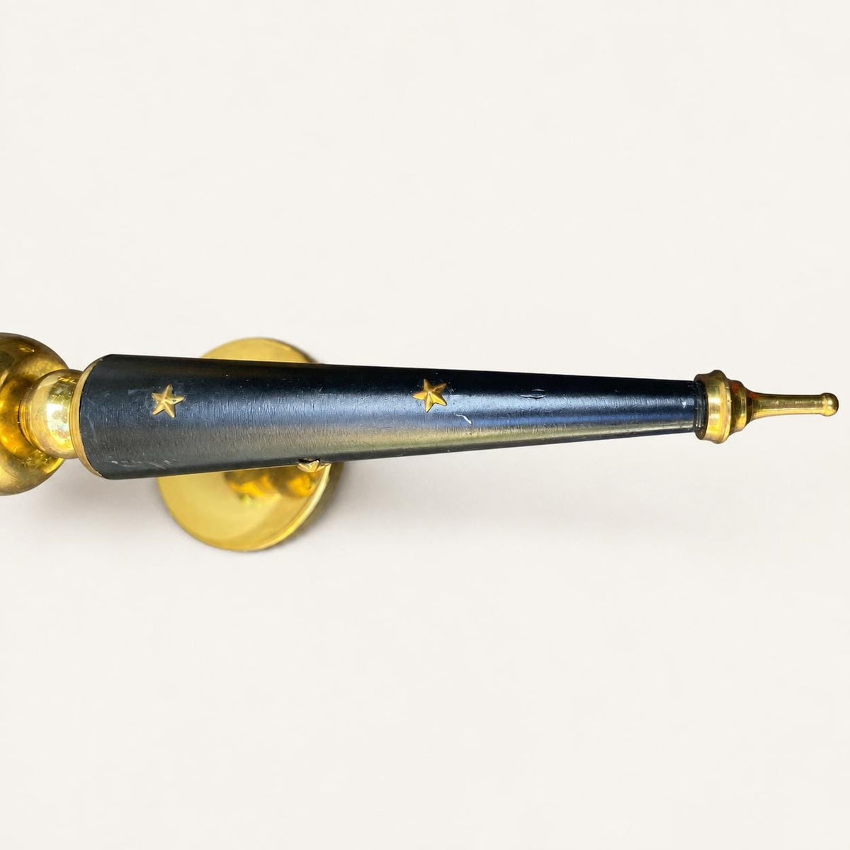 Torch Wall Sconces Pair, Black and Brass Star Sconces with Frosted Glass Shades — French, 1940s–50s
