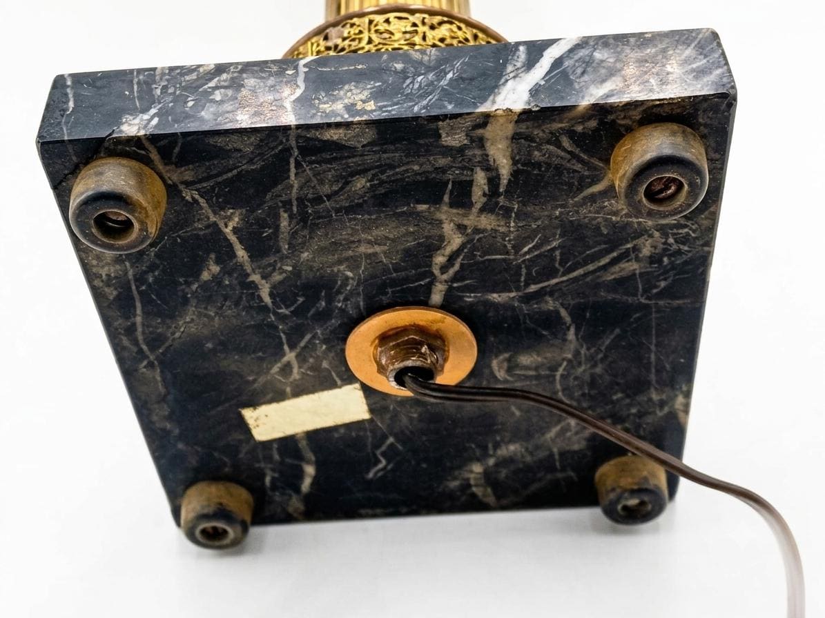 Louis XVI Style Brass Column Table Lamp Base, Fluted Column on Black Marble Base, 1970s