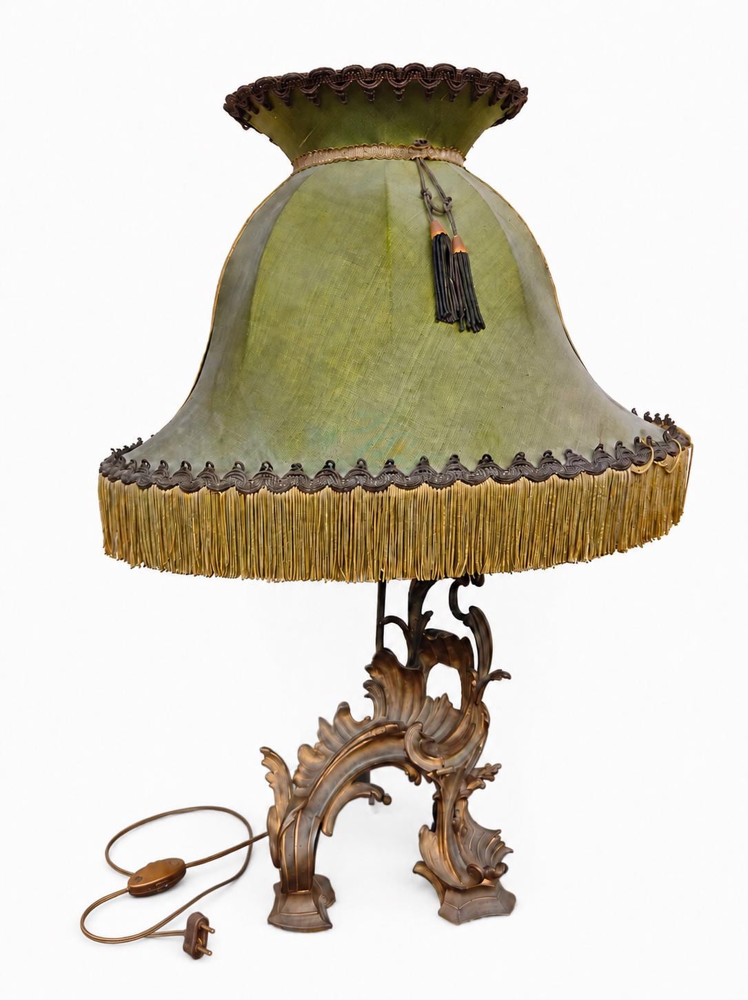 Antique 19th Century Bronze Lamp Base, Rococo Scroll Feet, France