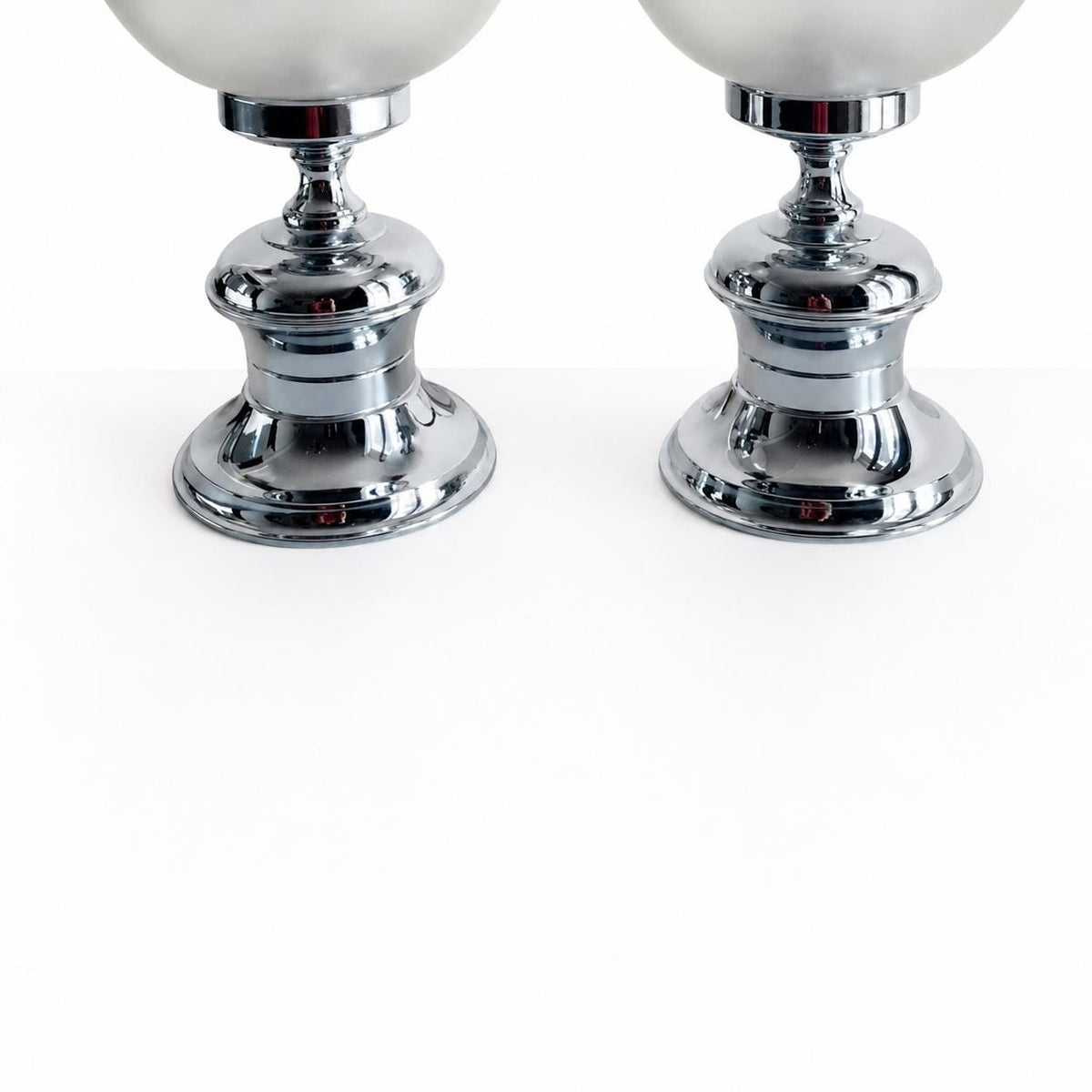 Pair of Vintage Space Age Table Lamps, Murano Glass, Chrome Base, Doria Leuchten Style, 1960s-70s