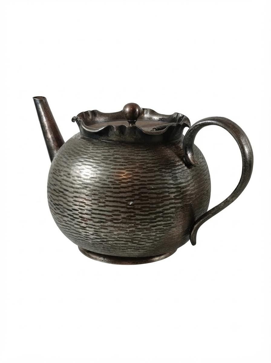 Silver Plated Teapot, Hammered Bachelor Teapot, H.J. Linton Paris, Made in England