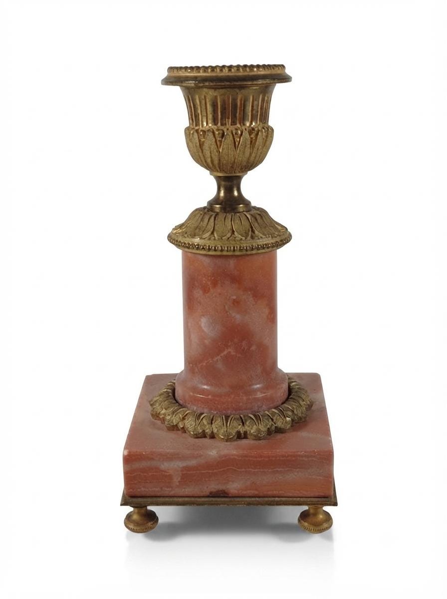 Pink Marble Candlestick, Gilt Metal Urn Nozzle, Louis XVI Style — French Taste