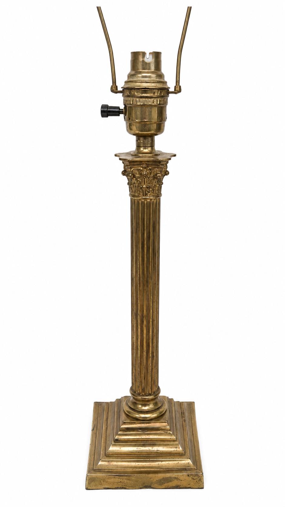 Corinthian Column Lamp Base, Brass Neoclassical Desk Lamp, Stepped Base — French