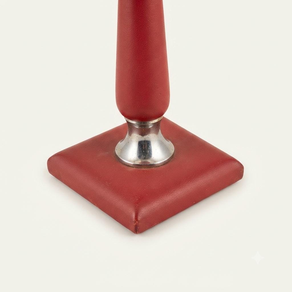 Leather Table Lamp, Red Leather Wrapped Desk Lamp with Chrome Sphere, Le Tanneur — French, 1960s–70s