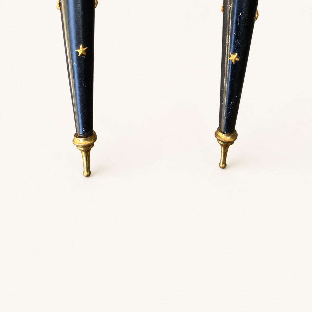 Torch Wall Sconces Pair, Black and Brass Star Sconces with Frosted Glass Shades — French, 1940s–50s