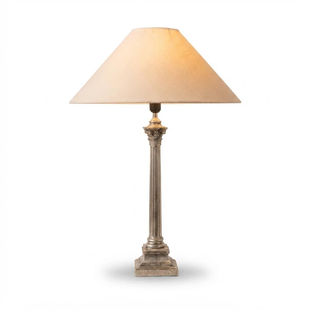 Vintage Silver-Plated Corinthian Column Table Lamp, A. Robert Paris, Neoclassical Metal Lamp, French Mid-Century Accent Lighting, Circa 1950