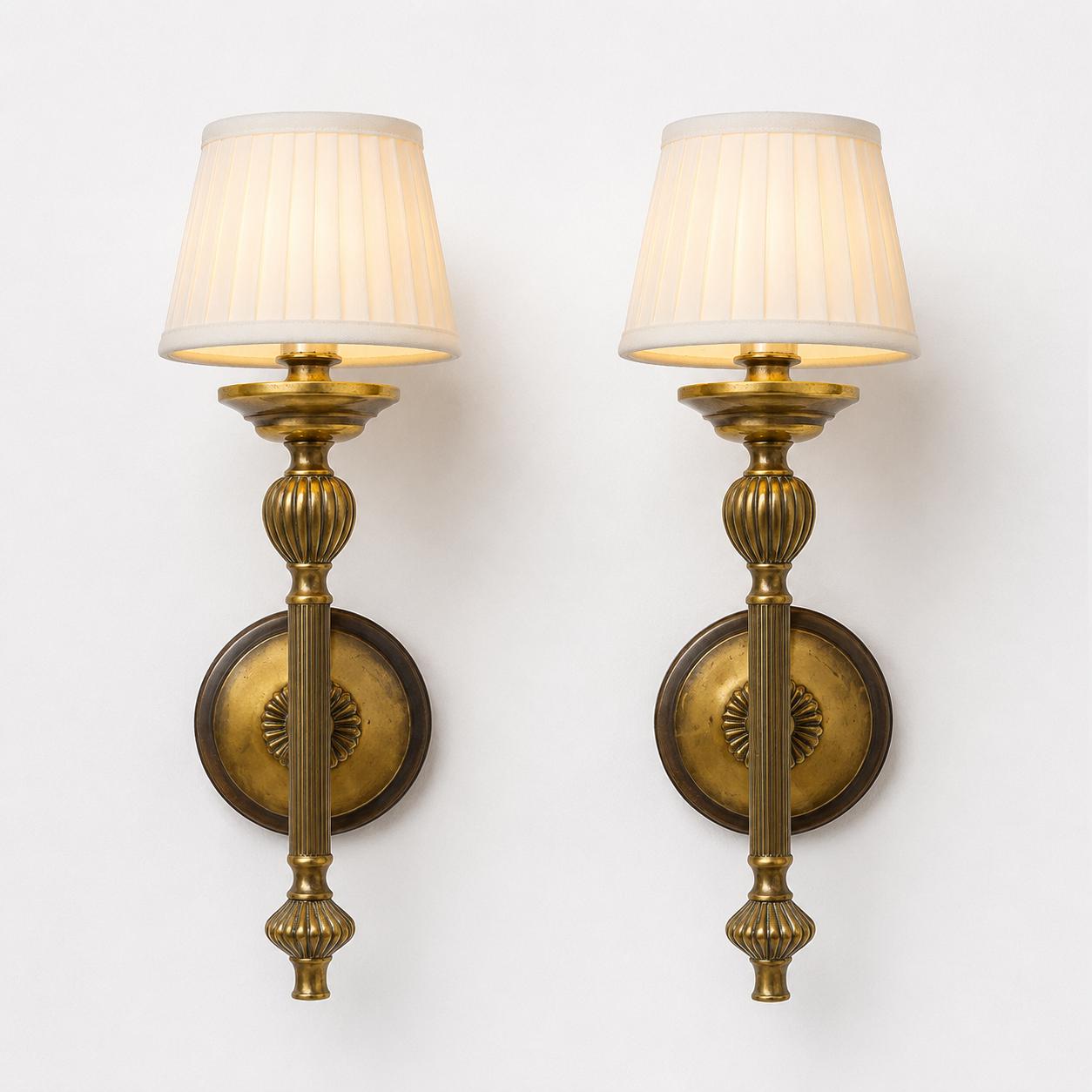 Pair of Brass Wall Sconces, Neoclassical Empire Revival Style, 1950s