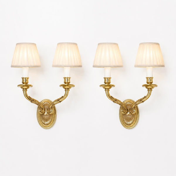 Pair of Brass Double-Arm Wall Sconces, French Empire Style, 1950s