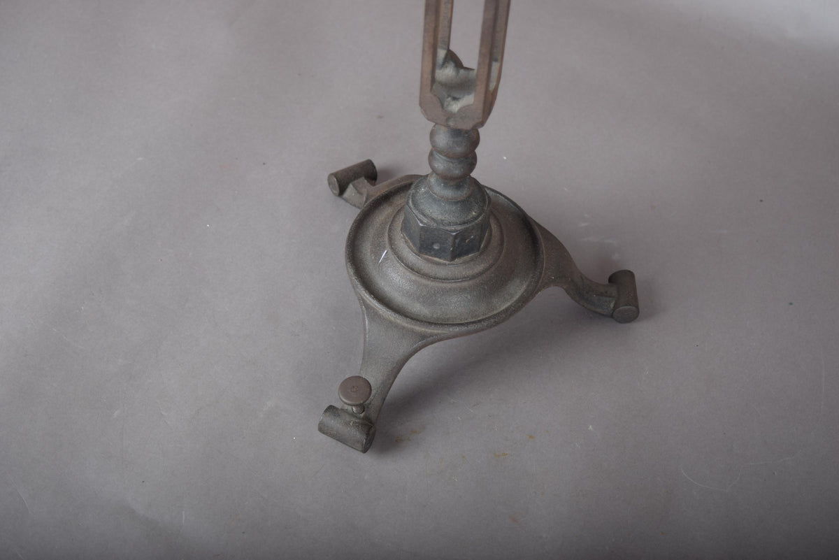French Vintage Brutalist Art Deco Cast Metal Table Lamp with Pleated Shade