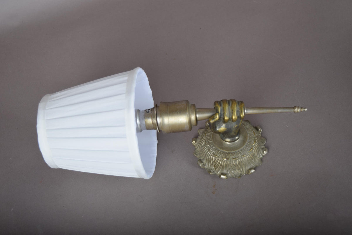 Gilt and Silvered Metal Wall Sconce, Hand-Form Candle Arm, Fluted Backplate
