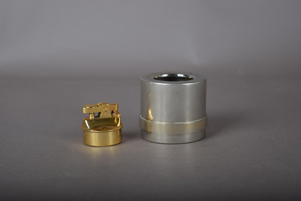 Vintage Gucci Table Lighter, Polished Steel and Brass Cylinder — Italy, circa 1970
