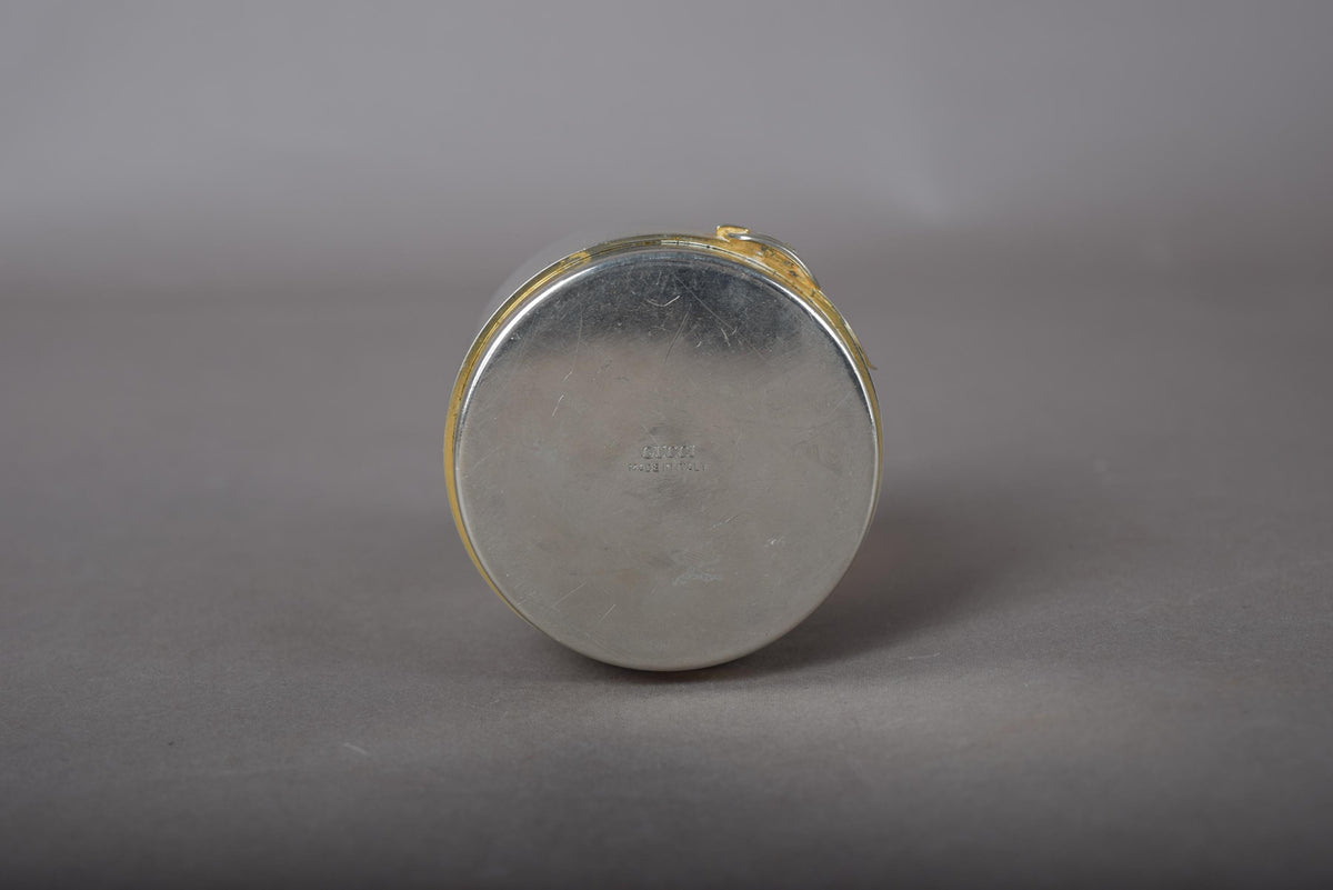Vintage Gucci Table Lighter, Polished Steel and Brass Cylinder — Italy, circa 1970