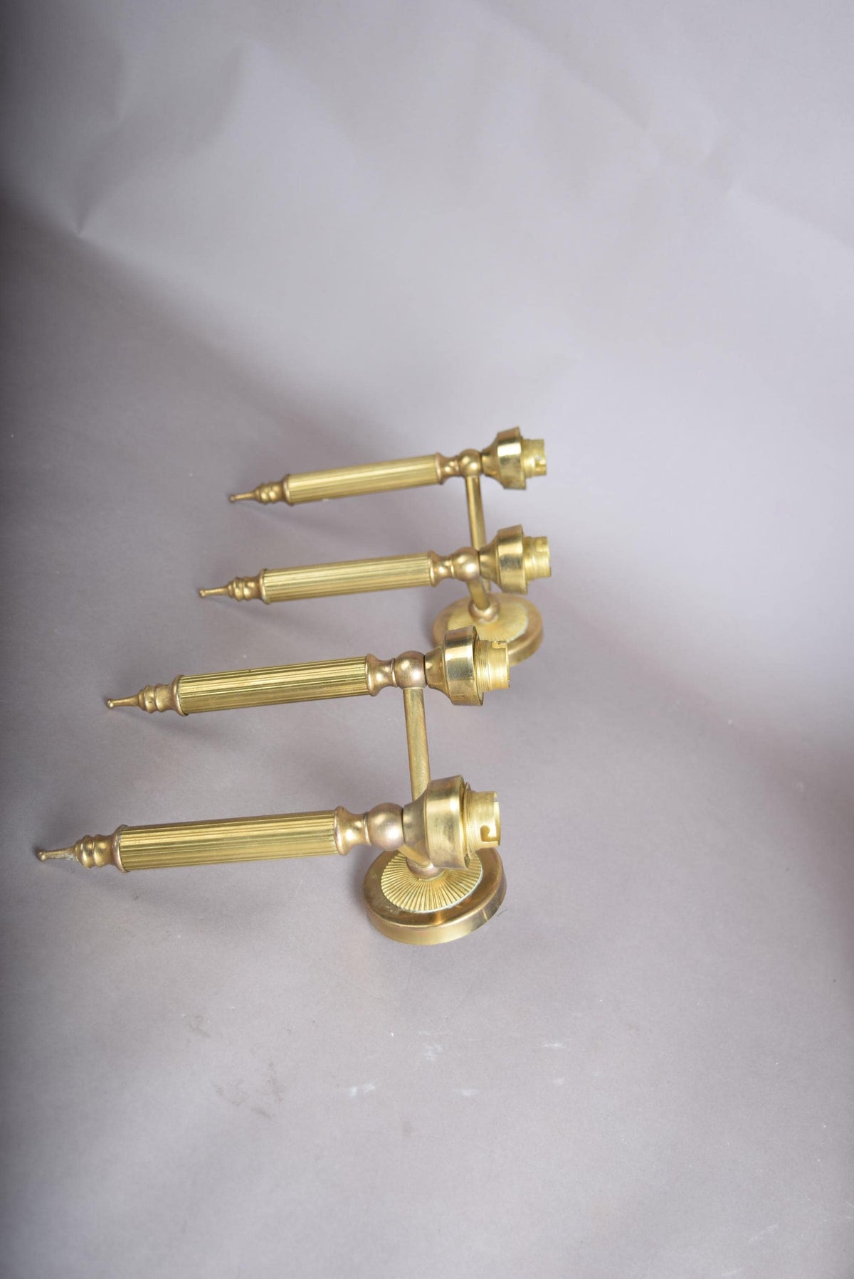 Pair of Gilt Brass Two-Arm Wall Sconces, Fluted Candle-Style Arms, French Design, 1950s