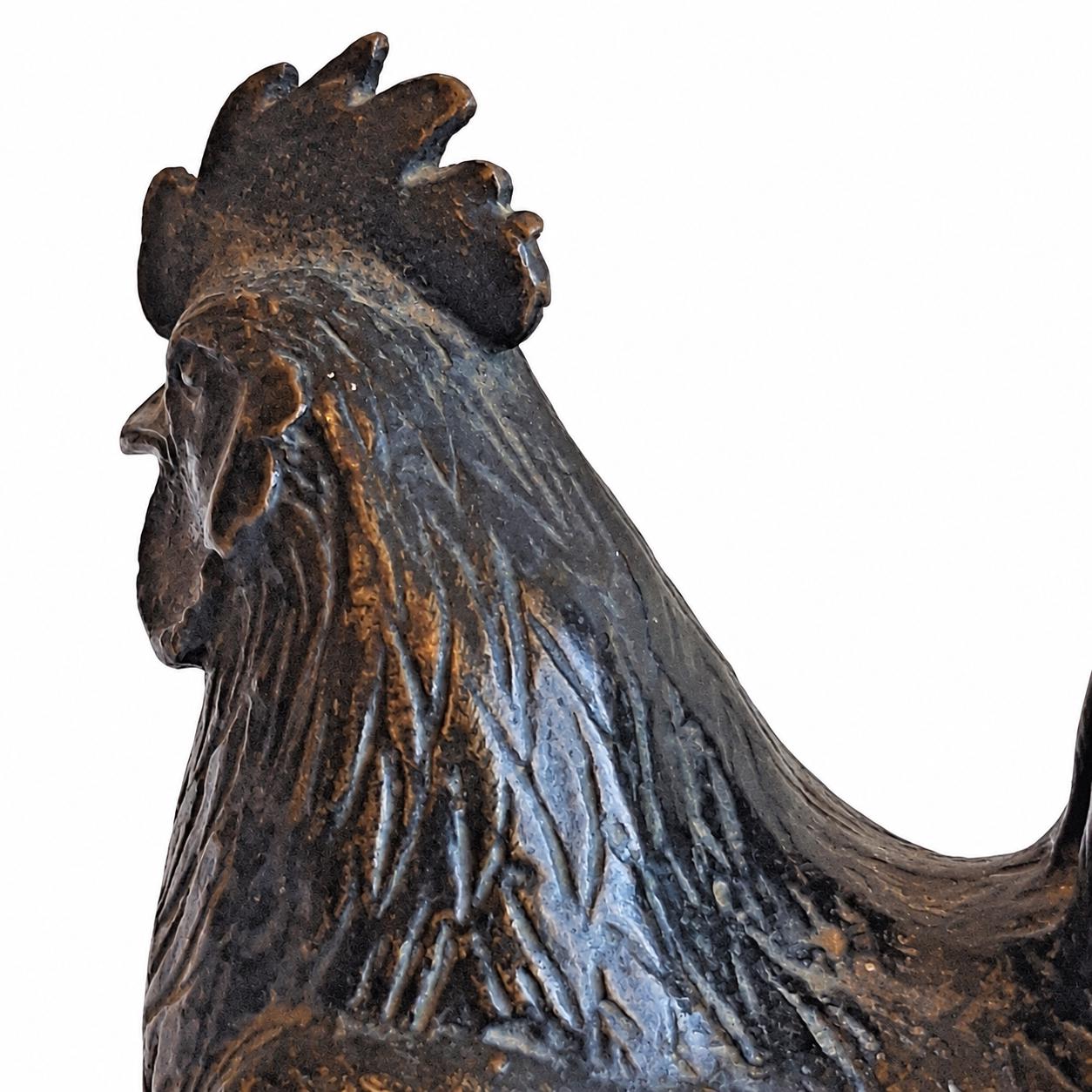 Rooster Bookends Pair, Carlos Van Dionant Signed Bronze Cockerels on Green Marble — Belgian, Early 20th Century
