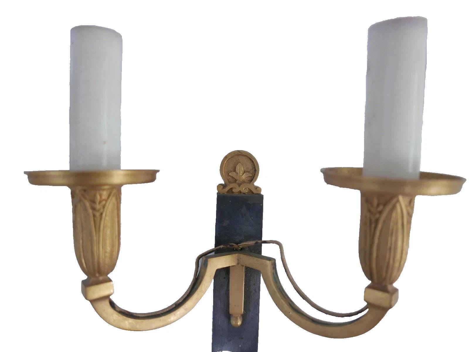 Pair of French Directoire Style Wall Sconces, Gilt Bronze and Patinated Iron — France, circa 1960