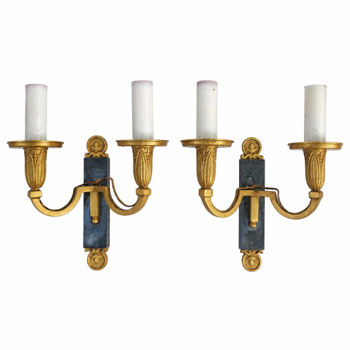 Pair of French Directoire Style Wall Sconces, Gilt Bronze and Patinated Iron — France, circa 1960
