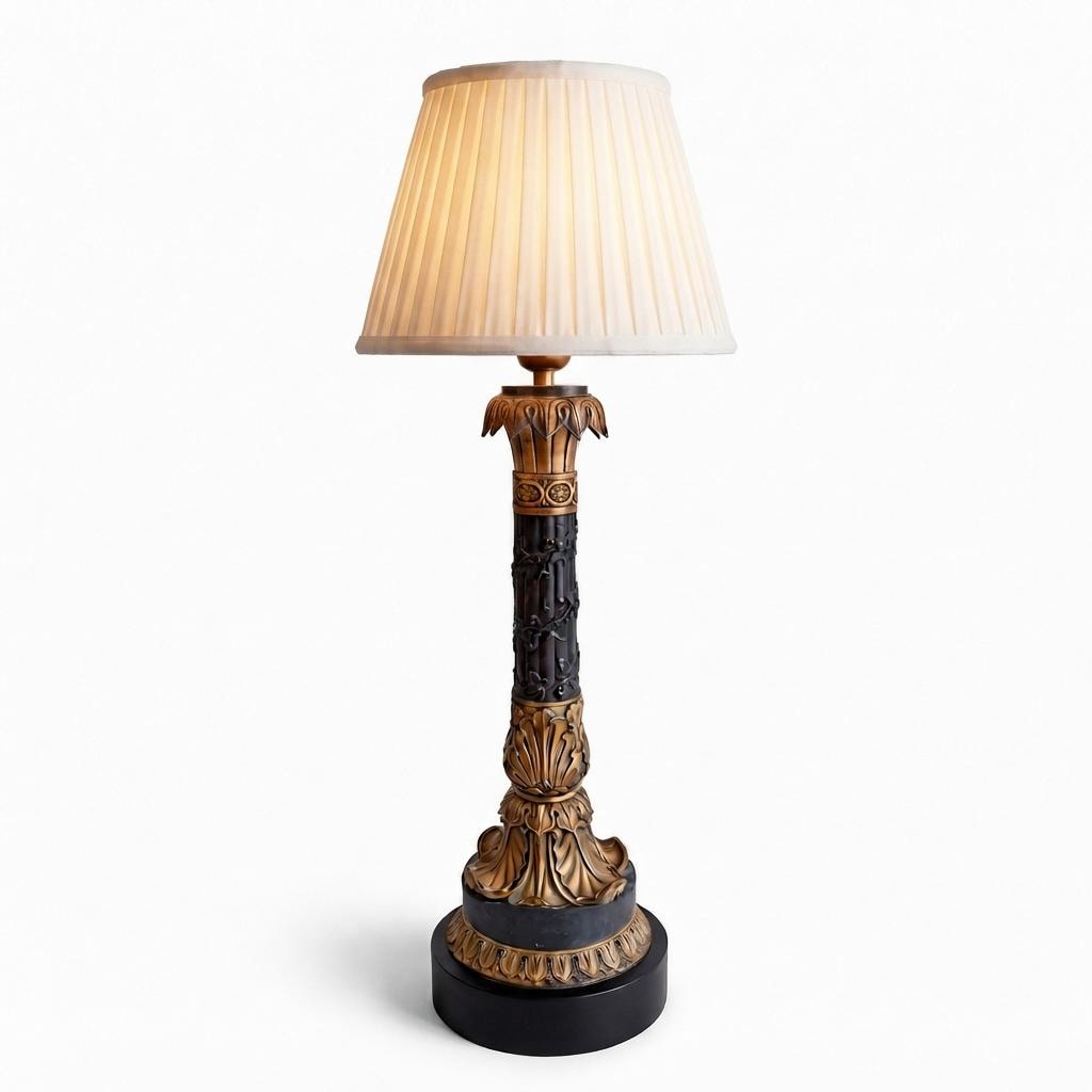 Antique French Bronze Column Table Lamp, Garnier Paris, Restauration Period — France, Early 19th Century
