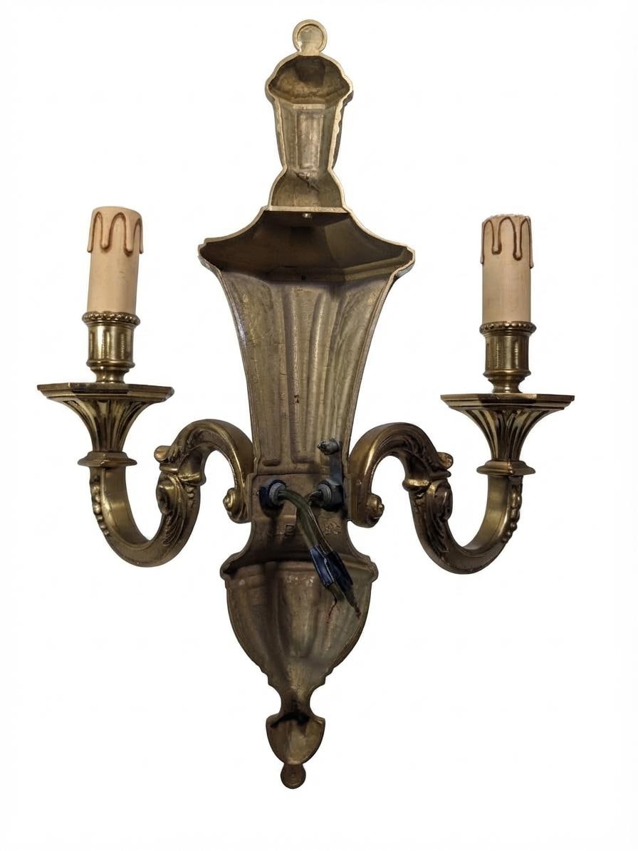 Pair of French Gilt Bronze Double Arm Wall Sconces, Neoclassical Urn Form — France, Early 20th Century