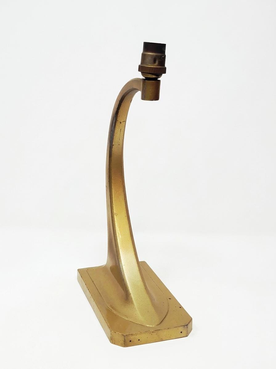 Antique French Art Deco Table Lamp Base, Gilt Régule Swan Neck, Numbered Model — France, circa 1930
