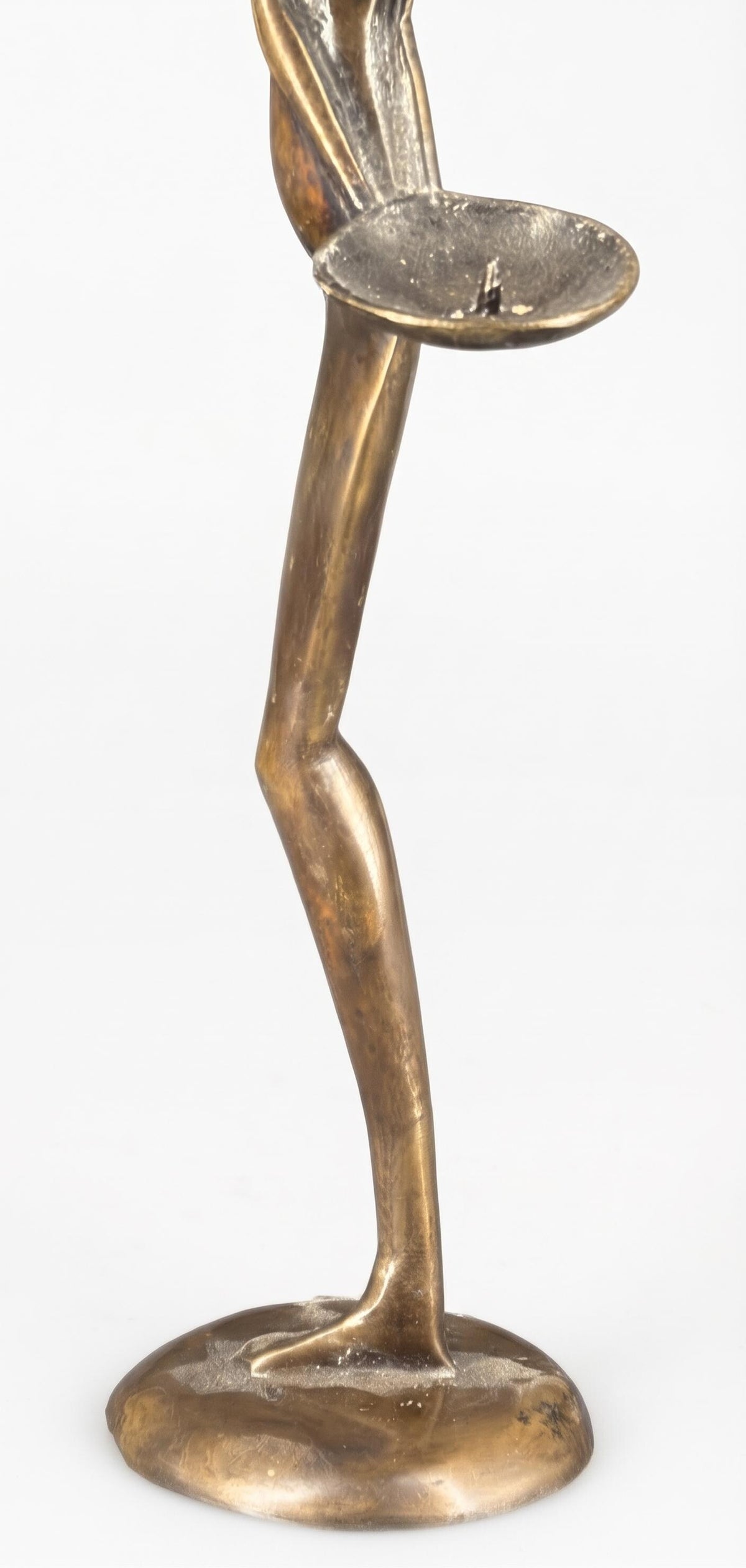 Antique Bronze Female Figure Sculpture, Signed Nana, Modernist Nude with Dish — Mid-20th Century