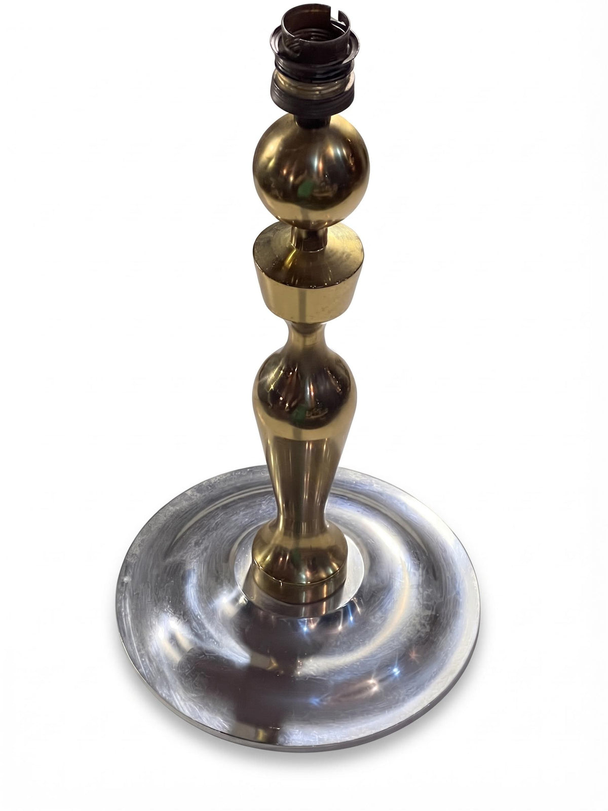 French Brass and Steel Table Lamp Base, Turner's Masterpiece Object — France, Mid-20th Century
