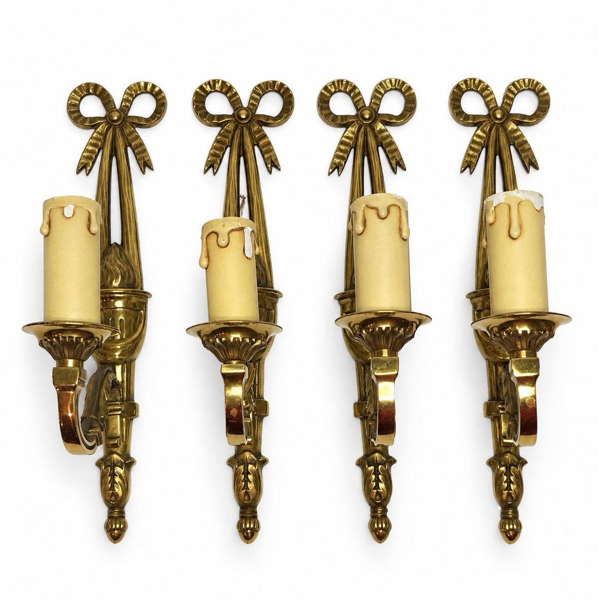 Set of Four French Gilt Bronze Wall Sconces, Louis XVI Bow and Quiver — France, Early 20th Century