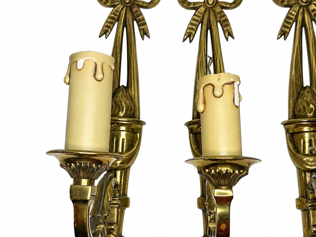 Set of Four French Gilt Bronze Wall Sconces, Louis XVI Bow and Quiver — France, Early 20th Century