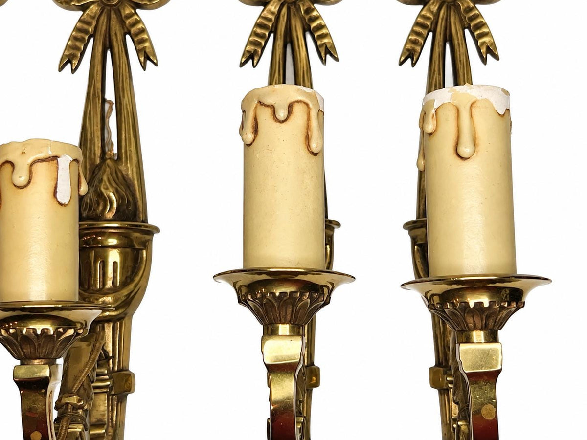 Set of Four French Gilt Bronze Wall Sconces, Louis XVI Bow and Quiver — France, Early 20th Century