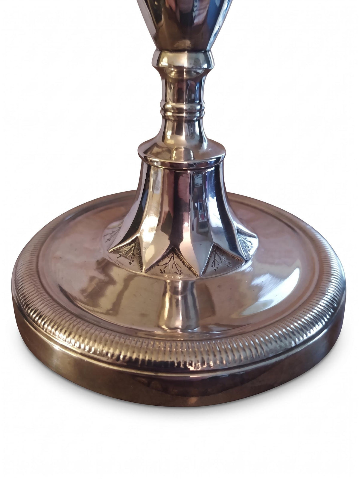 Antique French Art Deco Silver-Plated Candlestick, Geometric and Gadroon Ornament — France, circa 1930
