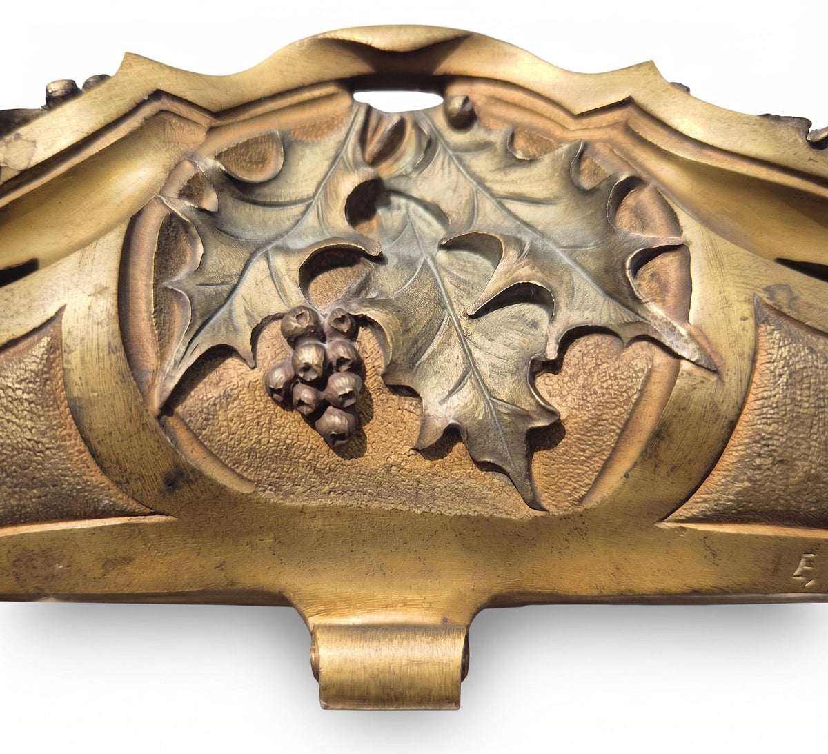 Antique French Art Nouveau Bronze Jardinière, Holly Model, Signed E. Gros — France, Late 19th Century
