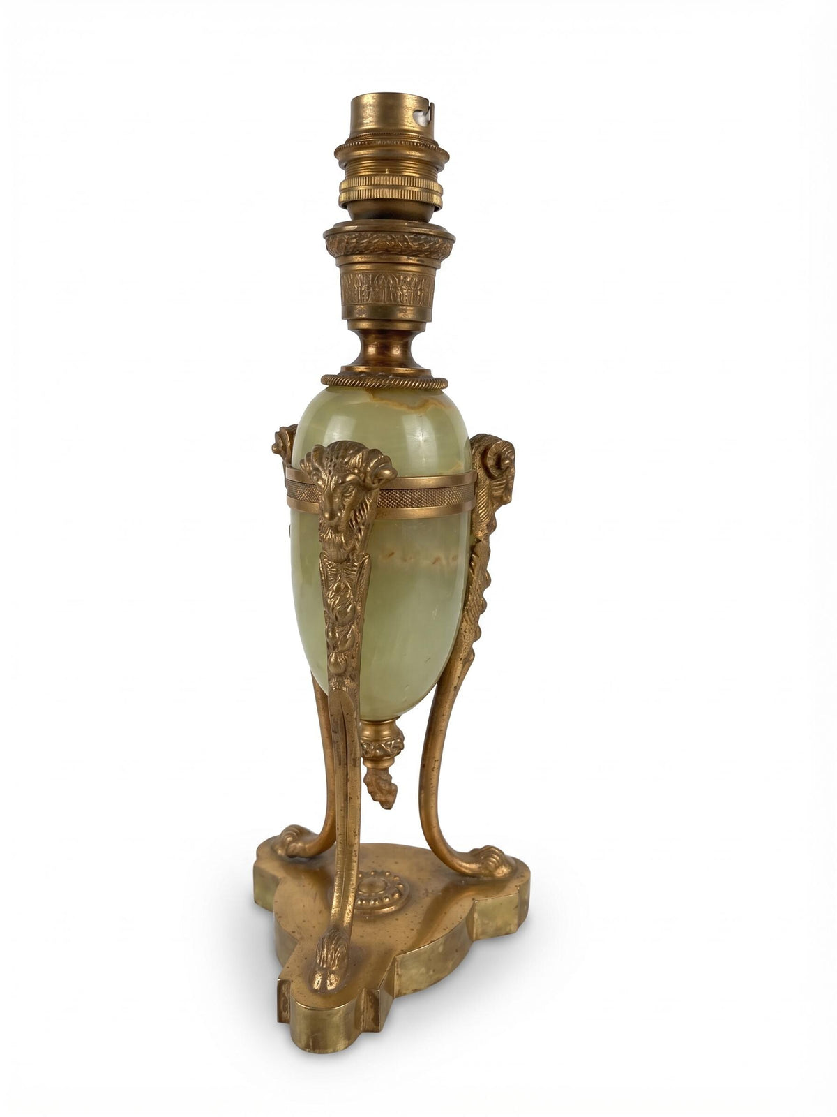 Antique French Empire Style Bronze and Onyx Table Lamp, Athénienne with Ram's Head Mounts — France, Early 20th Century