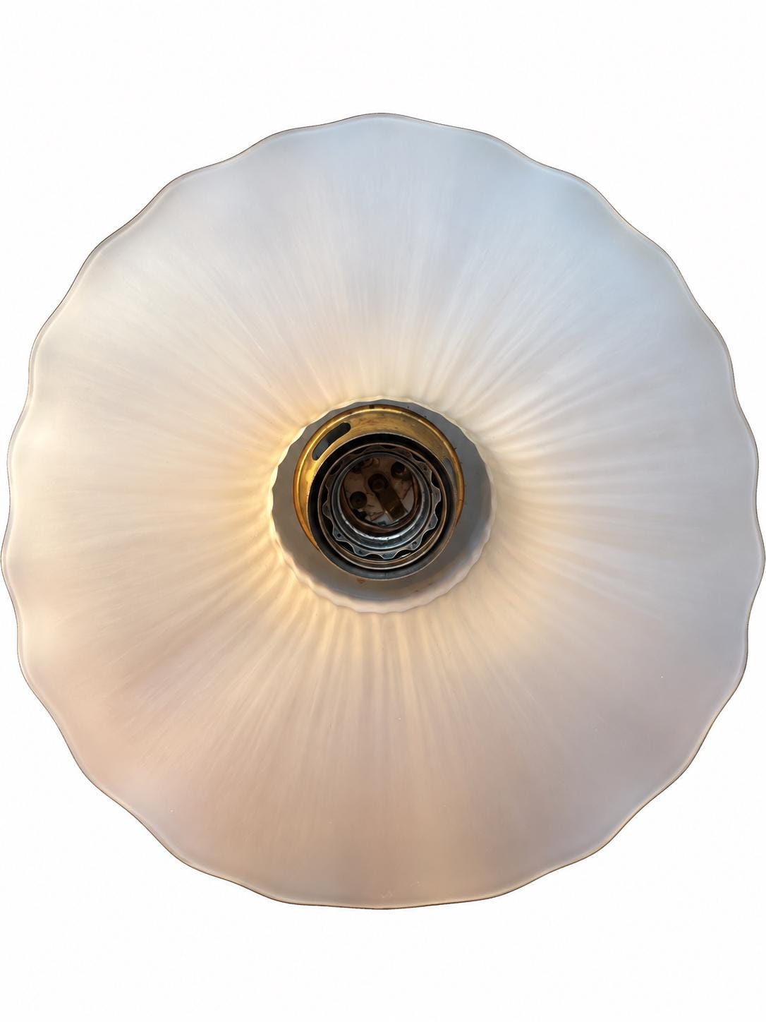 Set of Five German Art Deco Brass Wall Sconces, PE Stamped, Frosted Glass Shades — Hamburg, circa 1930