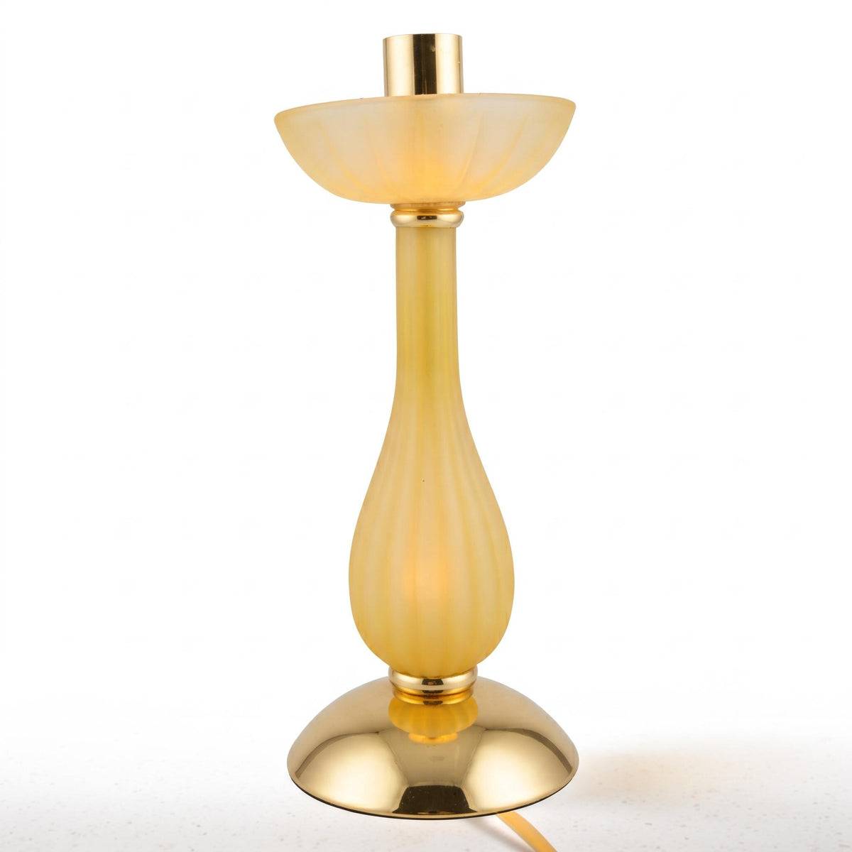 Vintage Italian Yellow Glass and Brass Table Lamp, Murano Style — Italy, circa 1970