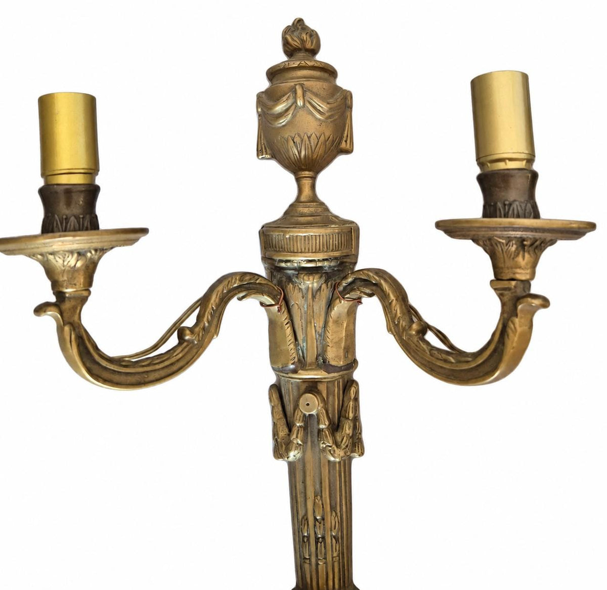 Pair of Antique French Bronze Two-Arm Wall Sconces, Louis XVI Quiver and Urn — France, Early 20th Century