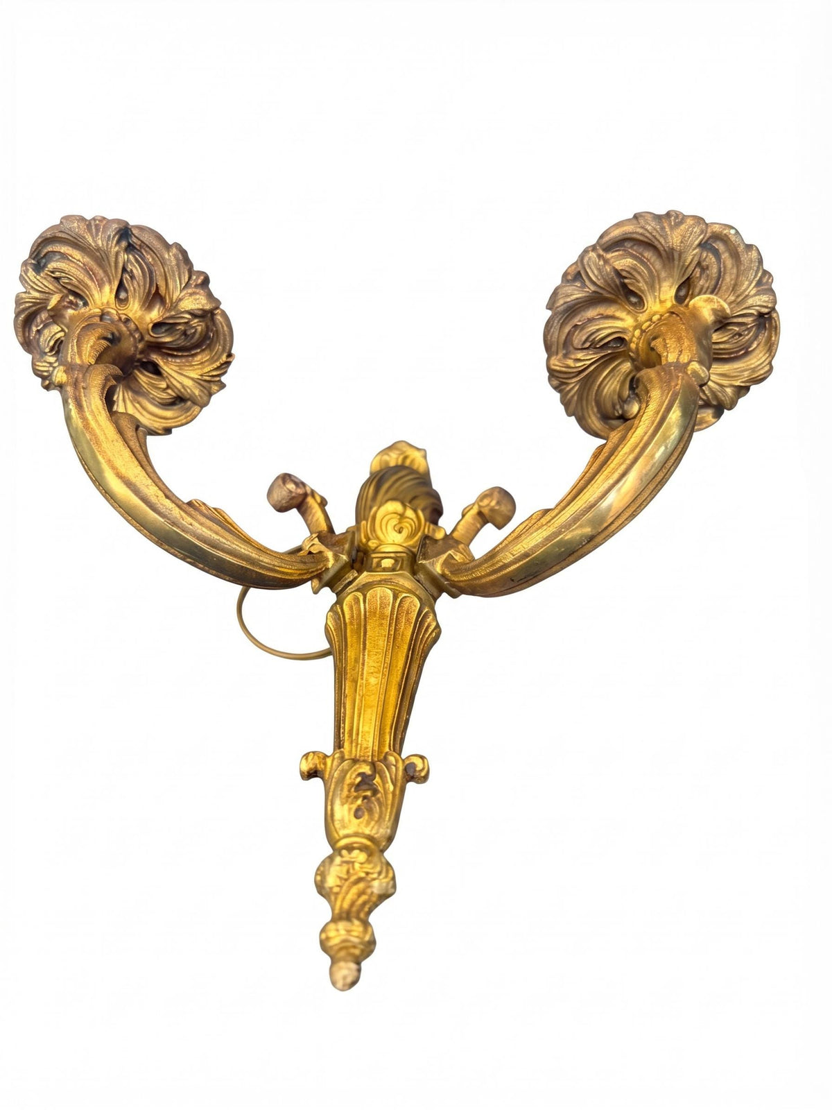 Petitot Wall Sconces Pair, Signed Louis XV Style Gilt Bronze Single Arm Sconces — French, Circa 1960