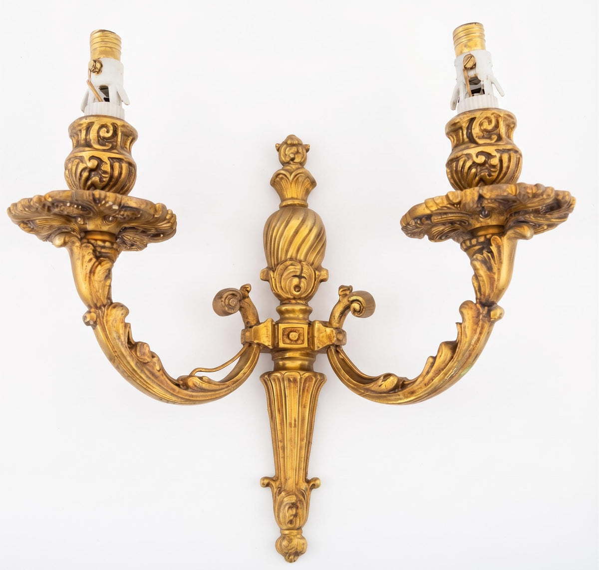 Petitot Wall Sconces Pair, Signed Louis XV Style Gilt Bronze Single Arm Sconces — French, Circa 1960