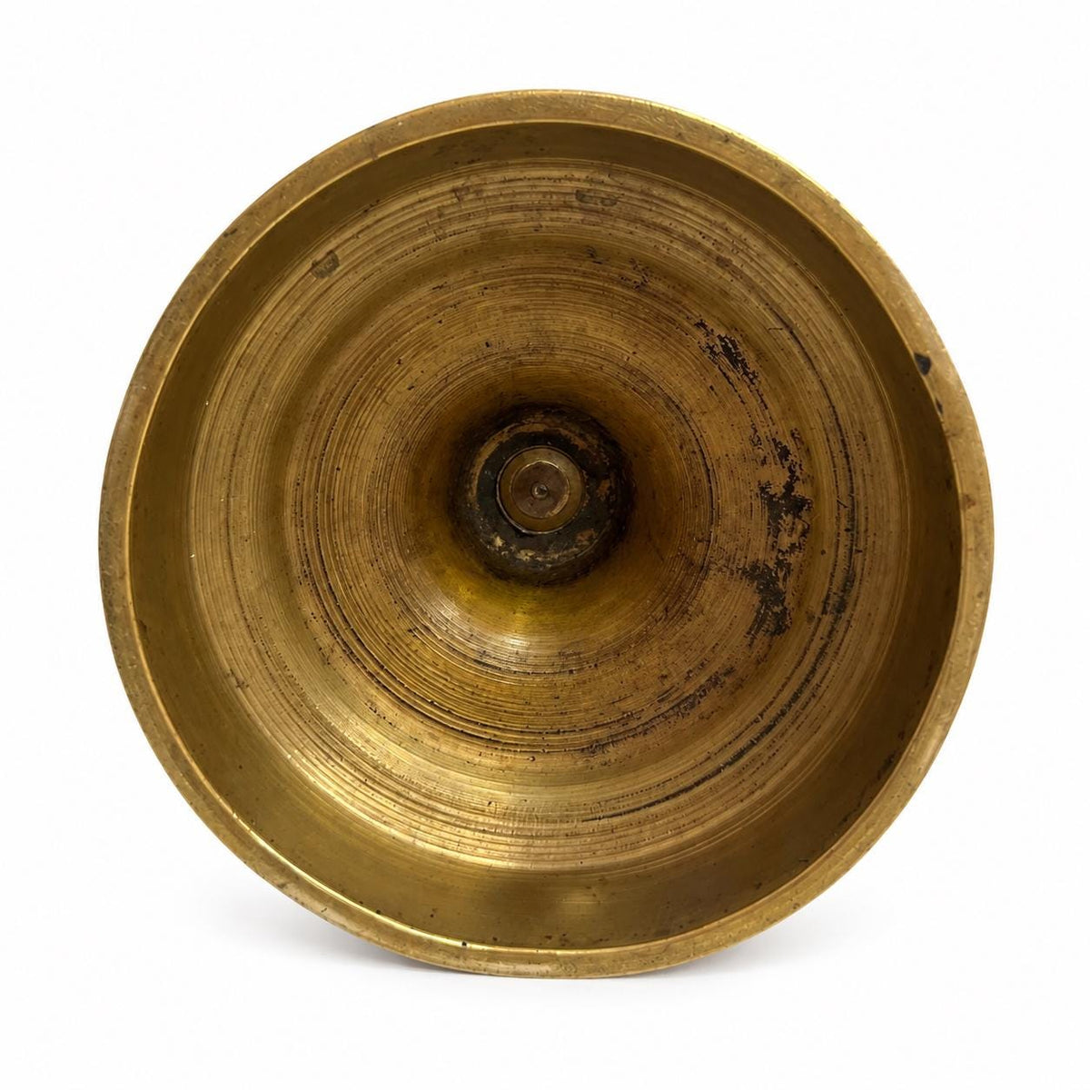 Empire-Style Gilt Metal Table Lamp, Turned and Ribbed Column, Beige Conical Shade Included