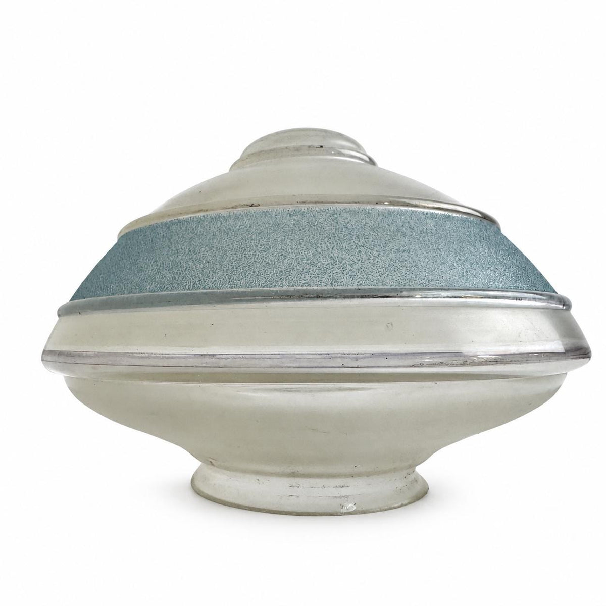 Gilt Brass Table Lamp, Ribbed Column, Mushroom-Form Glass Shade with Blue Frosted Band, 1960s
